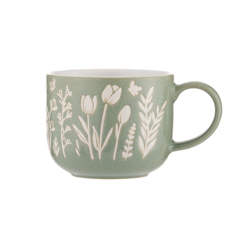 Green floral mug